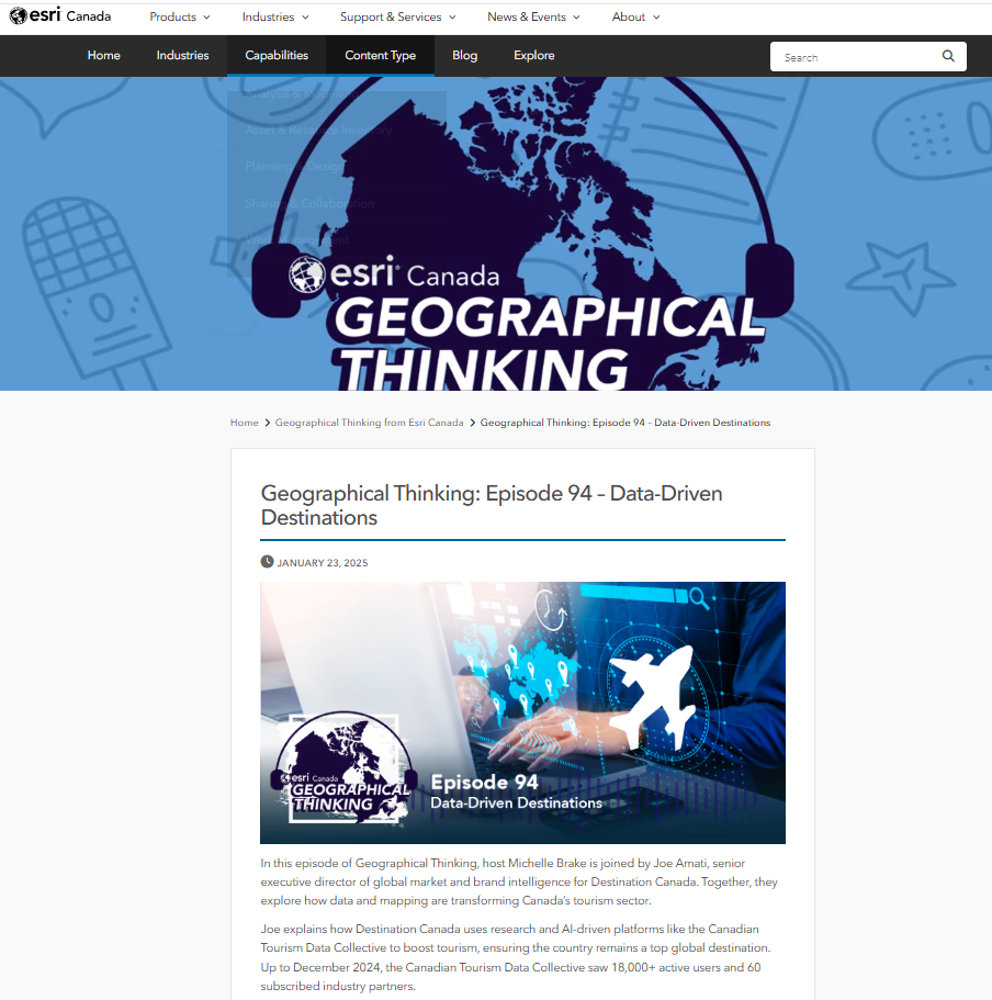 ESRI CANADA: Geographical Thinking: Episode 94 — Data-Driven Destinations