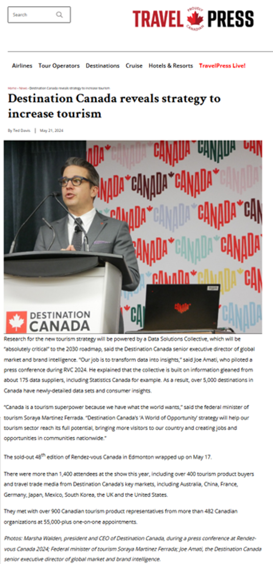 TRAVEL PRESS: Destination Canada reveals strategy to increase tourism